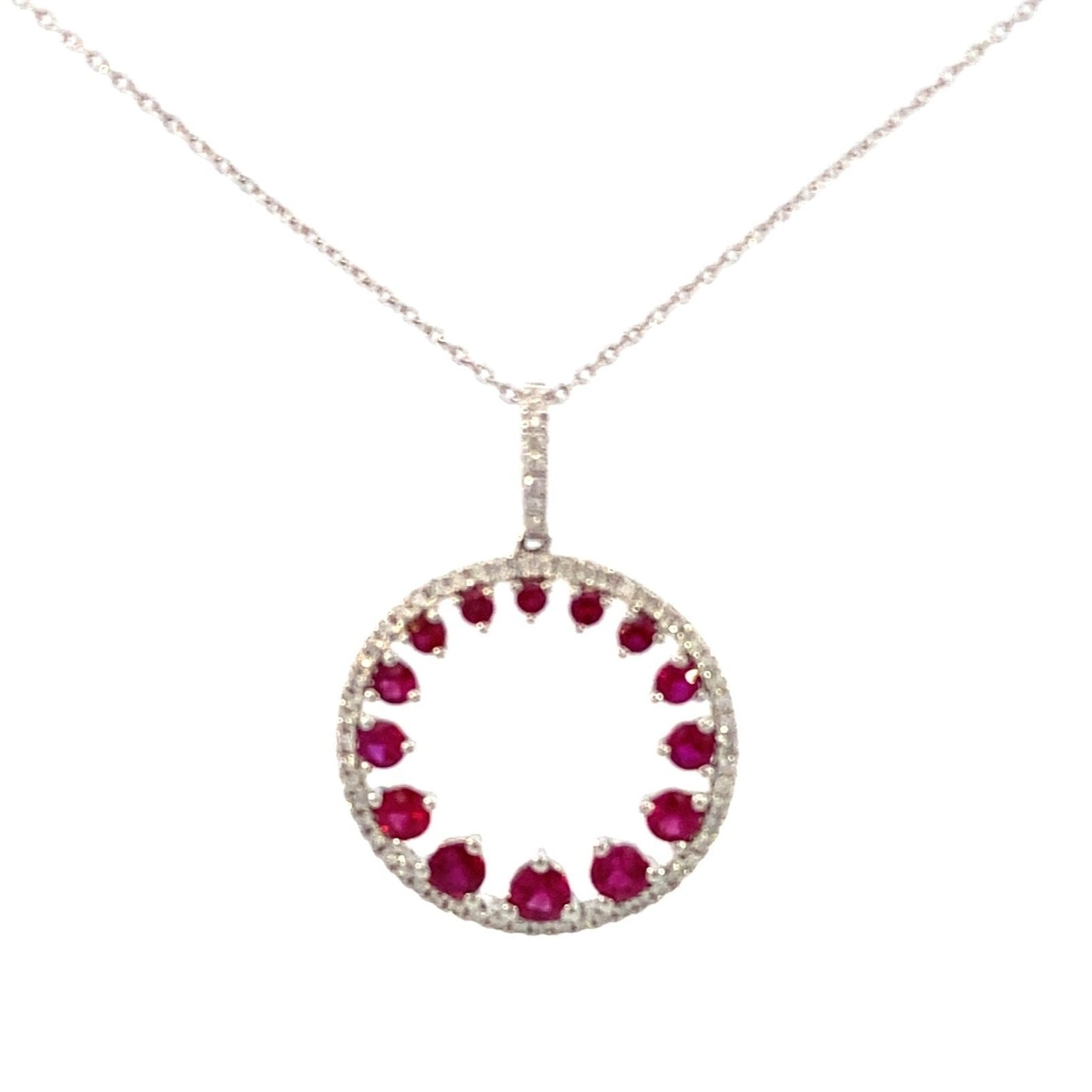 Necklace- 14k wg Pendant ruby dia circle 16-18" - Gaines Jewelers