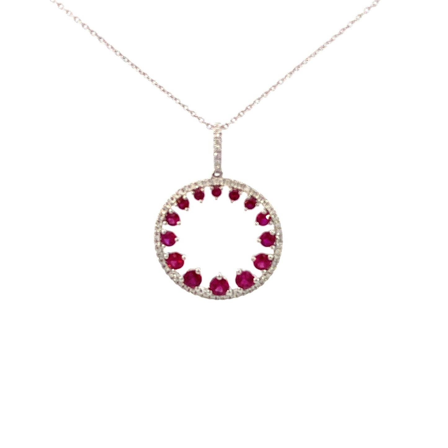 Necklace- 14k wg Pendant ruby dia circle 16-18" - Gaines Jewelers