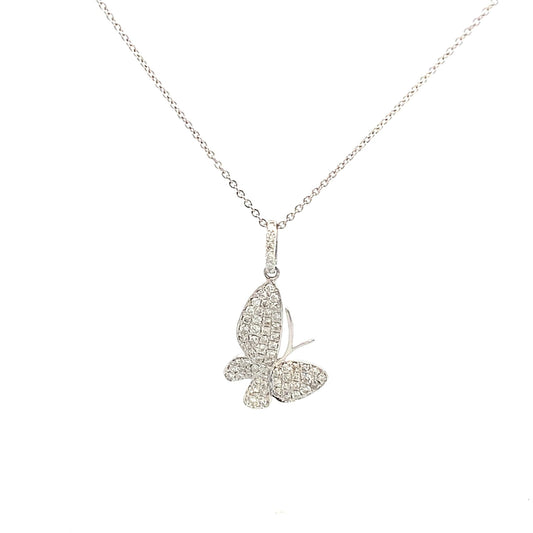 Necklace- 14k white gold diamond pendant with butterfly pave - Gaines Jewelers