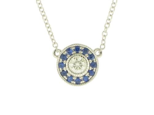 Necklace- 14K White Gold Sapphire and Diamond Pendant Necklace - Gaines Jewelers