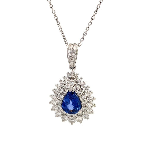 Necklace- 14k White Gold Sapphire pear shape pendant drop - Gaines Jewelers