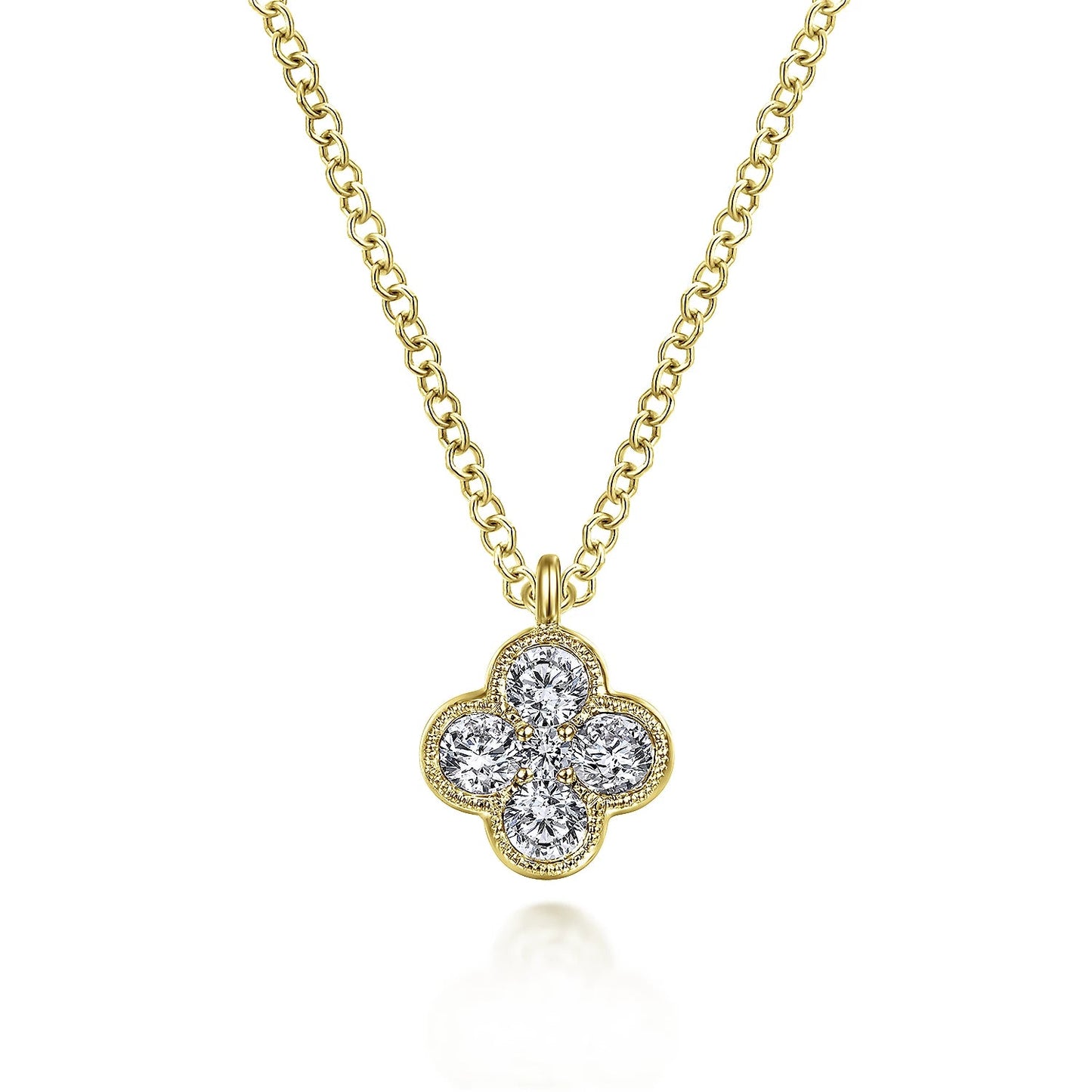 Necklace- 14K Yellow Gold Diamond Clover Pendant Necklace - Gaines Jewelers