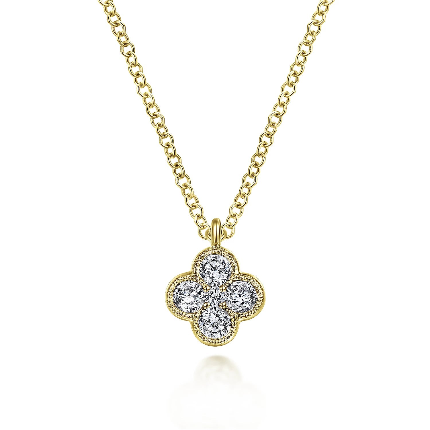 Necklace- 14K Yellow Gold Diamond Clover Pendant Necklace - Gaines Jewelers