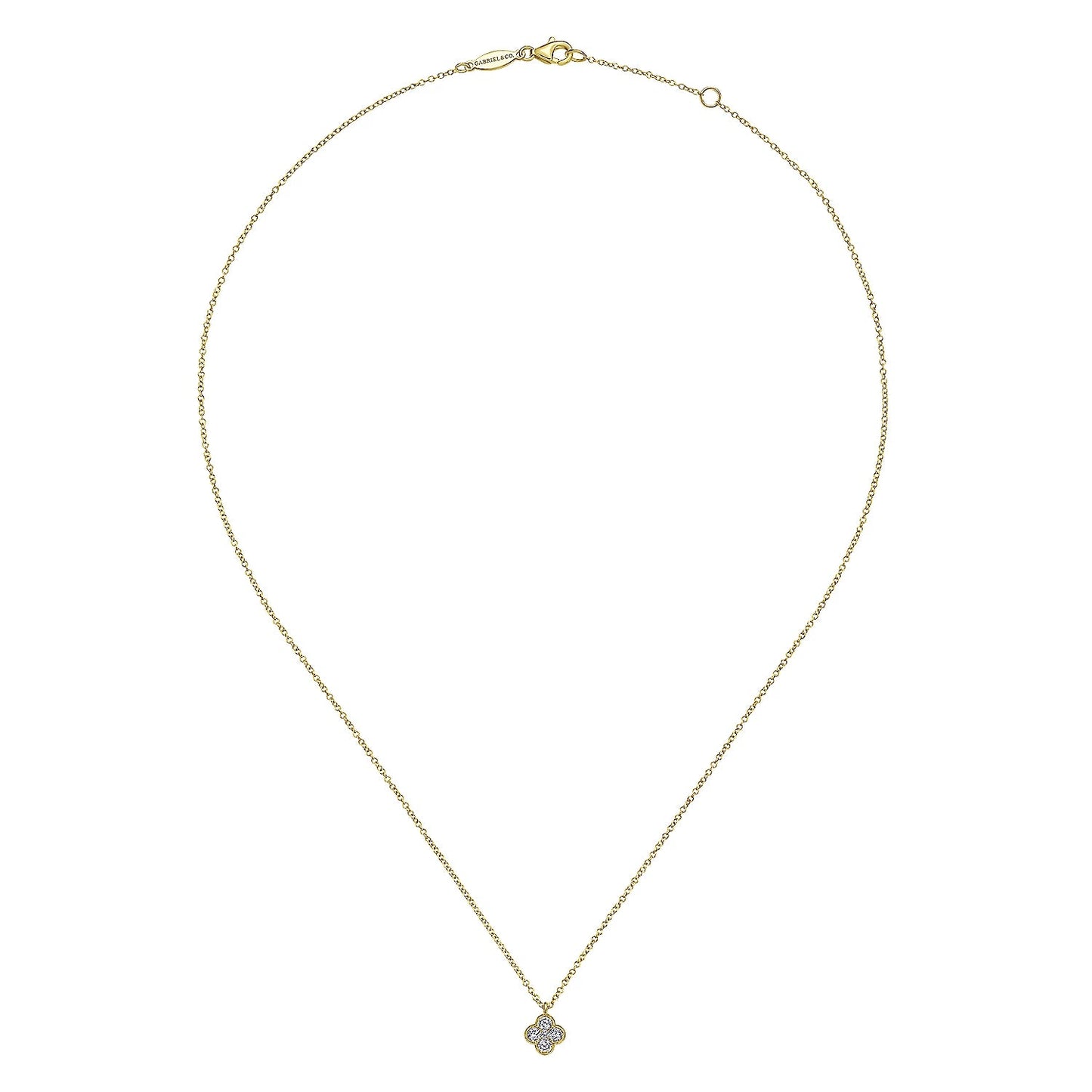 Necklace- 14K Yellow Gold Diamond Clover Pendant Necklace - Gaines Jewelers