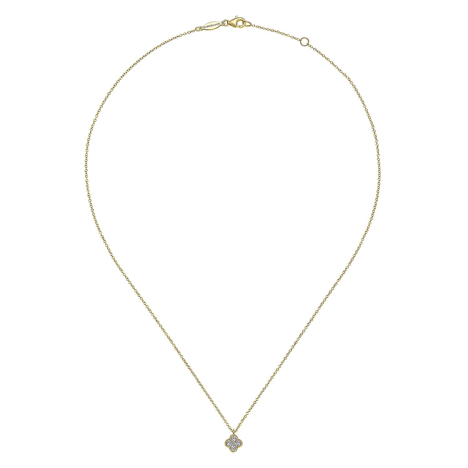 Necklace- 14K Yellow Gold Diamond Clover Pendant Necklace - Gaines Jewelers