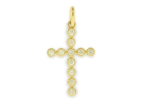 Necklace- 14K Yellow Gold Diamond Cross Pendant Necklace - Gaines Jewelers