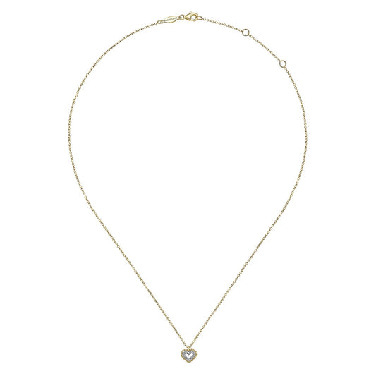 Necklace-14K Yellow Gold Diamond Pavé Heart Pendant Necklace with Beads - Gaines Jewelers