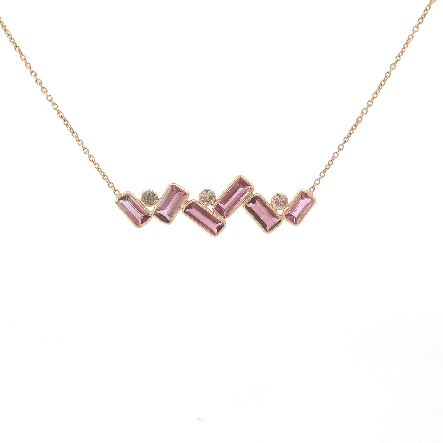 Necklace- 14k yg Multi stone pink tourmaline yg necklace - Gaines Jewelers