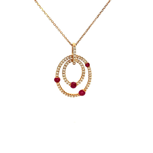 Necklace- 14k yg Pendant ruby dia double loop - Gaines Jewelers