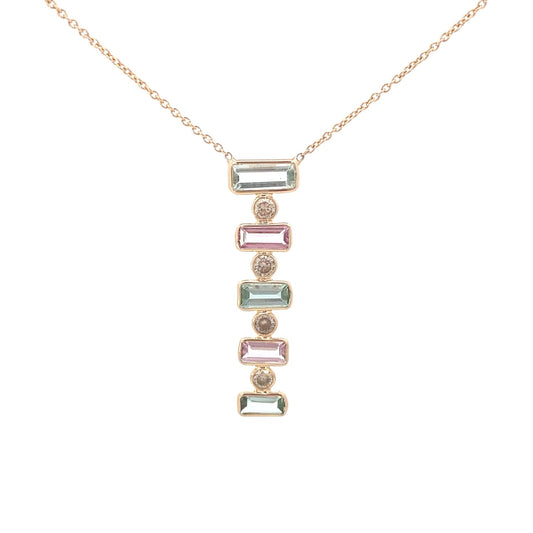 Necklace - 14k yg pink-green tourmaline diamond drop - Gaines Jewelers