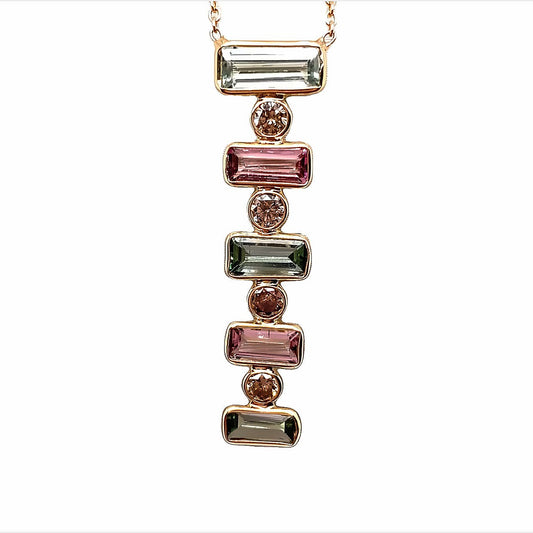 Necklace - 14k yg pink-green tourmaline diamond drop - Gaines Jewelers