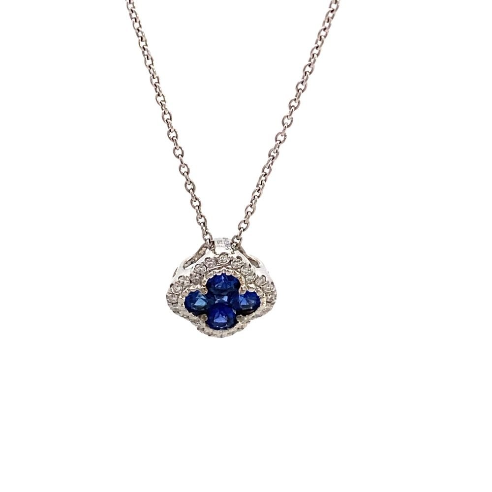 Necklace- 14kt wg Pendant Sapphire diamond trefoil - Gaines Jewelers