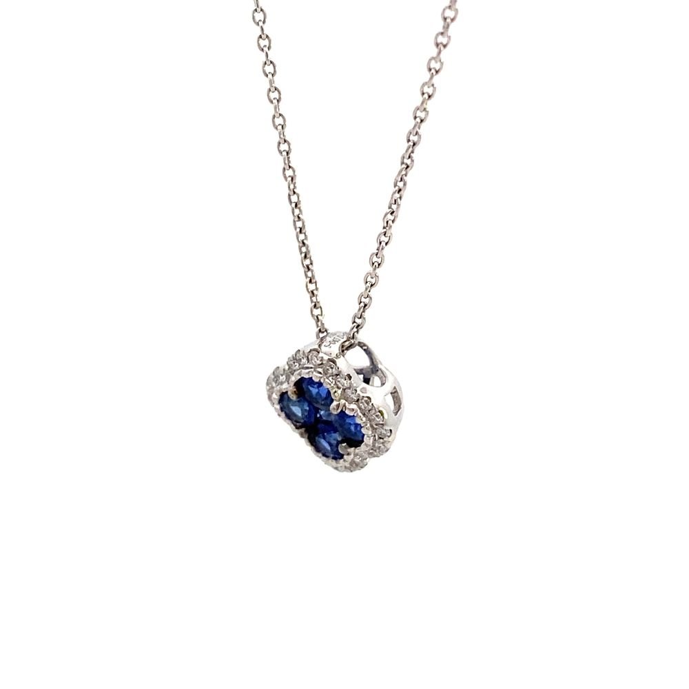 Necklace- 14kt wg Pendant Sapphire diamond trefoil - Gaines Jewelers