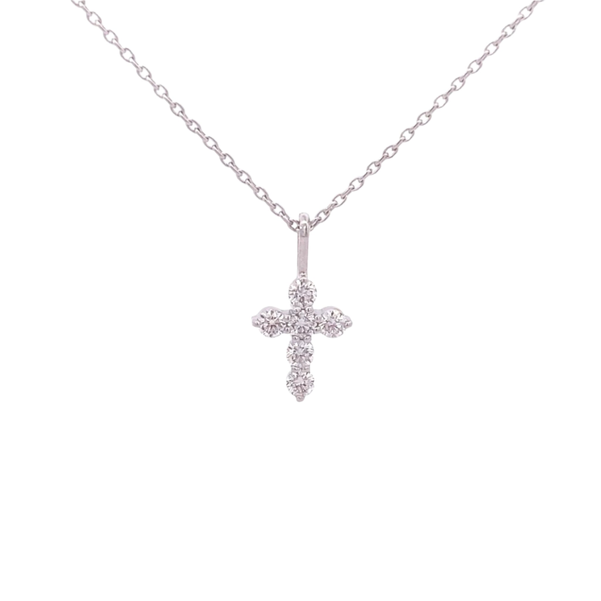 Necklace 14kt white gold Diamond Cross Necklace with 18" cable chain - Gaines Jewelers