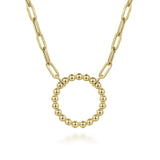 Necklace- 14kt yg bead circle on paperclip - Gaines Jewelers