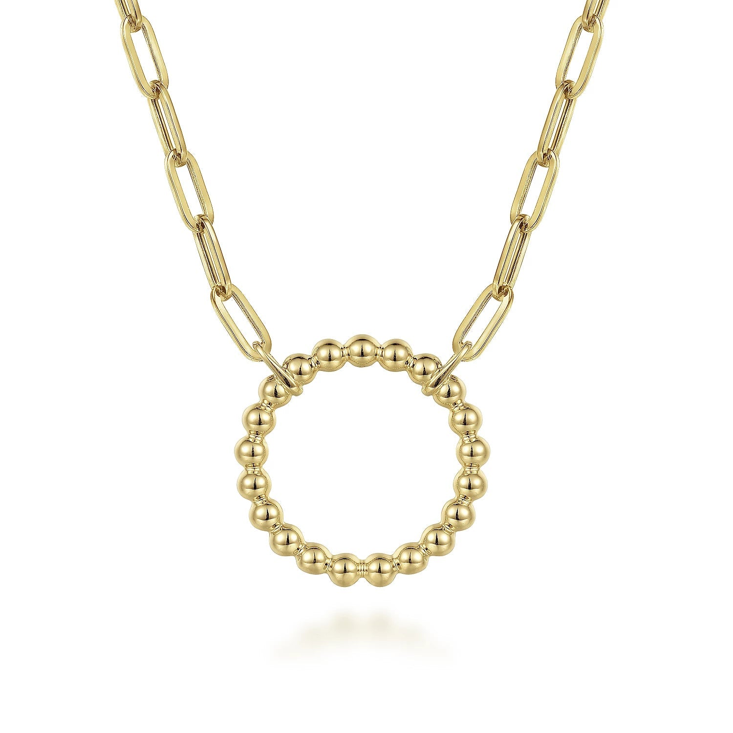 Necklace- 14kt yg bead circle on paperclip - Gaines Jewelers