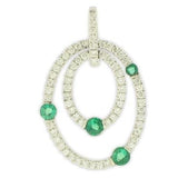 Necklace- 18K White Gold Double Oval Emerald and Diamond Pendant - Gaines Jewelers
