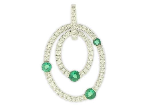 Necklace- 18K White Gold Double Oval Emerald and Diamond Pendant - Gaines Jewelers