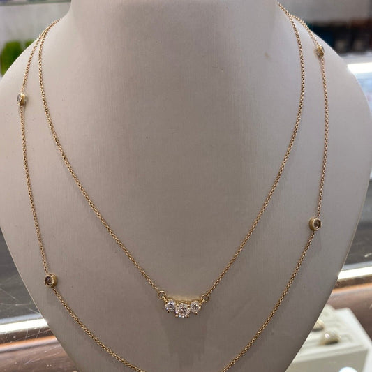 Necklace- 3 stone diamond necklace 14k yg - Gaines Jewelers