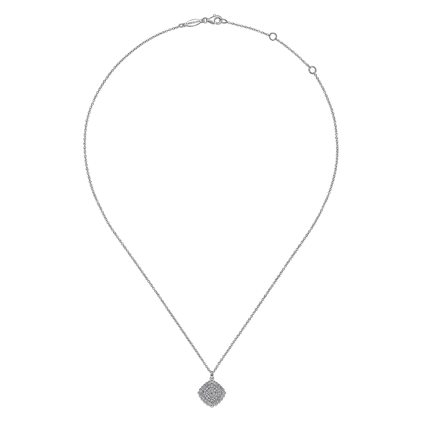 Necklace- 925 Sterling Silver Cushion Cut White Sapphire Pave' Pendant Necklace - Gaines Jewelers