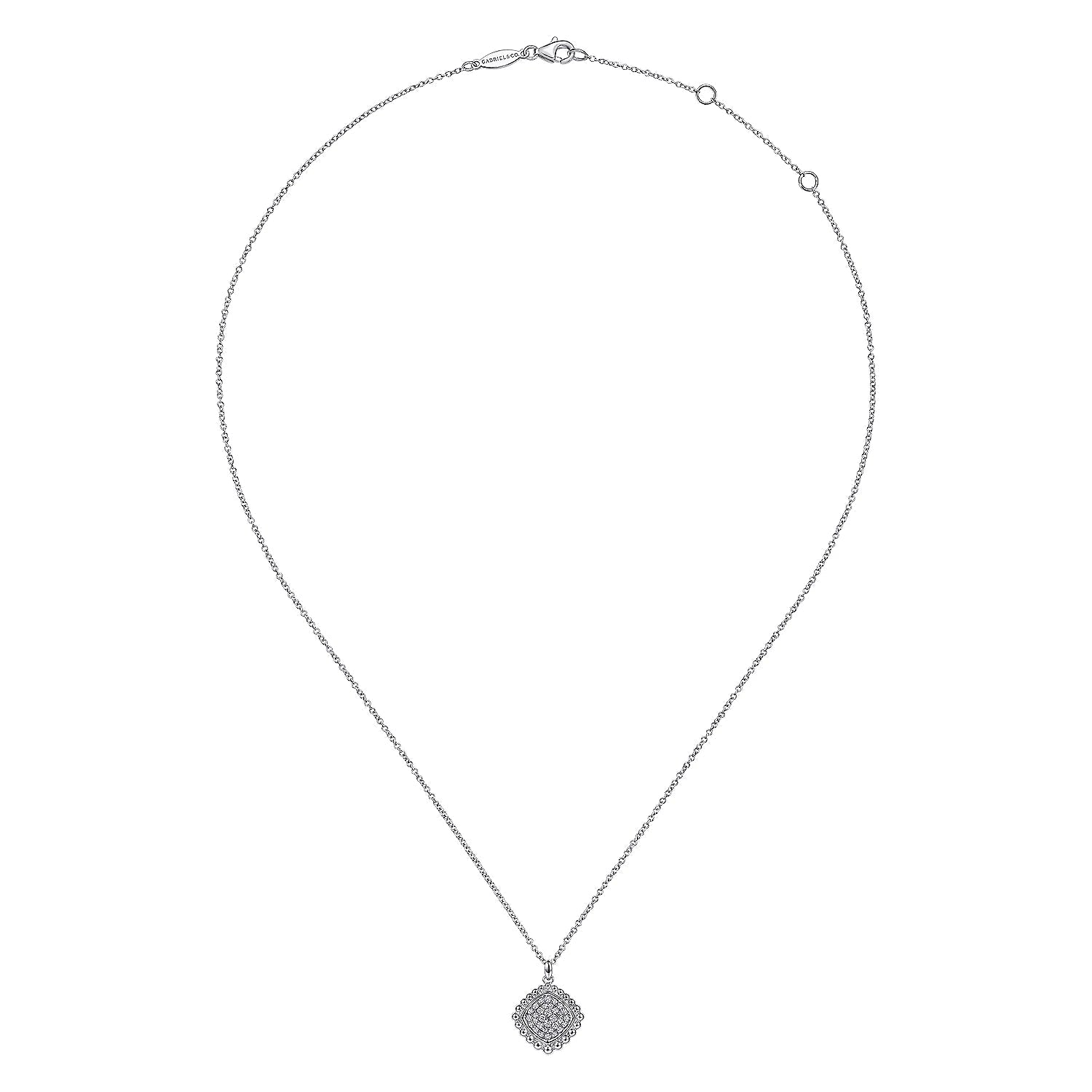 Necklace- 925 Sterling Silver Cushion Cut White Sapphire Pave' Pendant Necklace - Gaines Jewelers