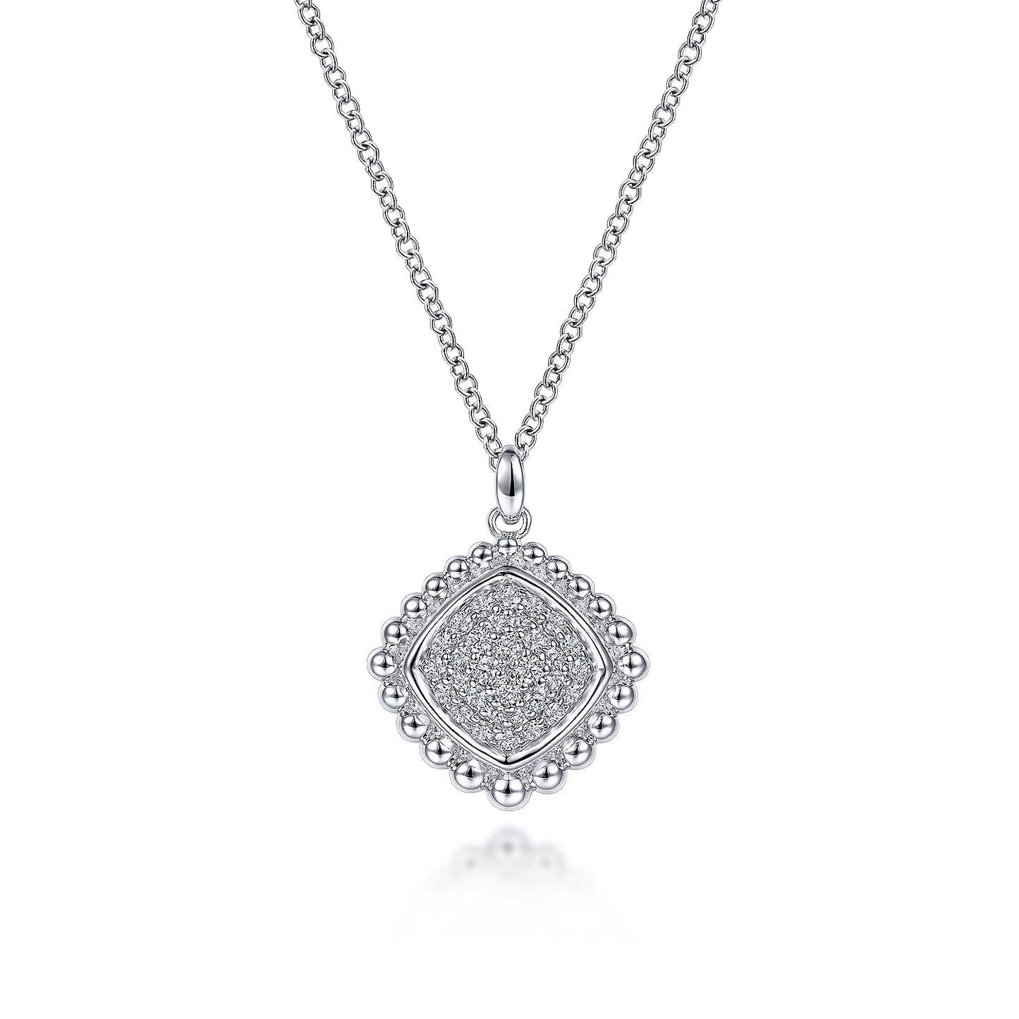 Necklace- 925 Sterling Silver Cushion Cut White Sapphire Pave' Pendant Necklace - Gaines Jewelers