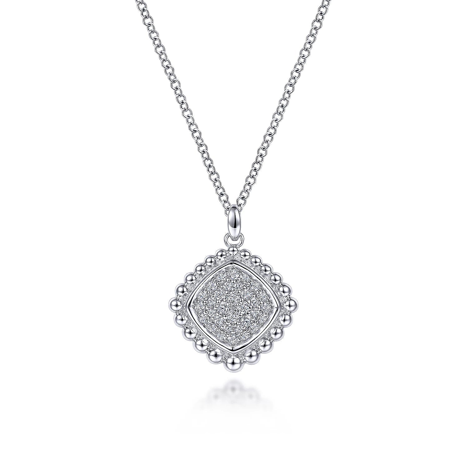 Necklace- 925 Sterling Silver Cushion Cut White Sapphire Pave' Pendant Necklace - Gaines Jewelers