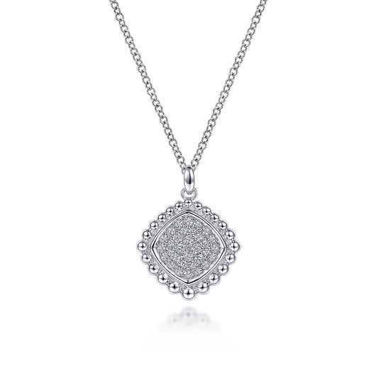 Necklace- 925 Sterling Silver Cushion Cut White Sapphire Pave' Pendant Necklace - Gaines Jewelers