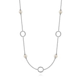 Necklace- 925 Sterling Silver Pearl and Open Circle Station Necklace - Gaines Jewelers