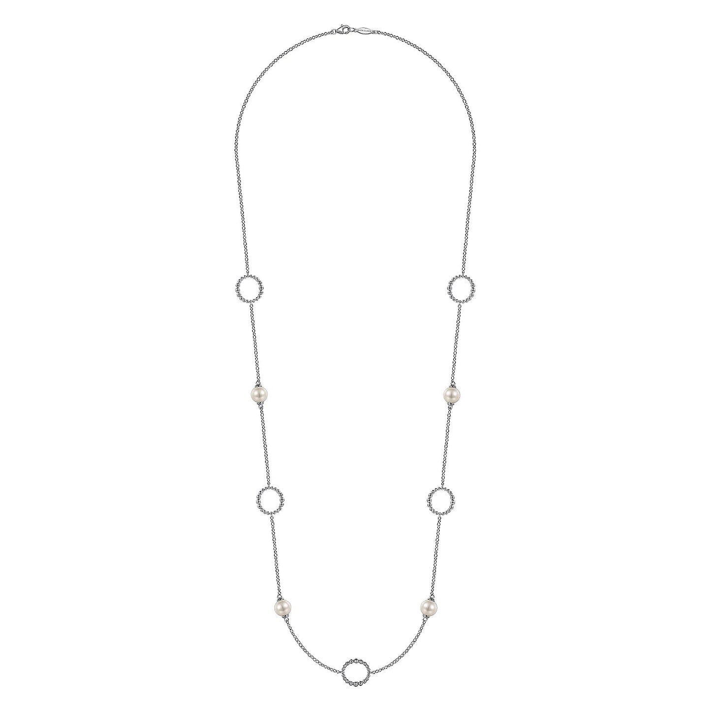 Necklace- 925 Sterling Silver Pearl and Open Circle Station Necklace - Gaines Jewelers