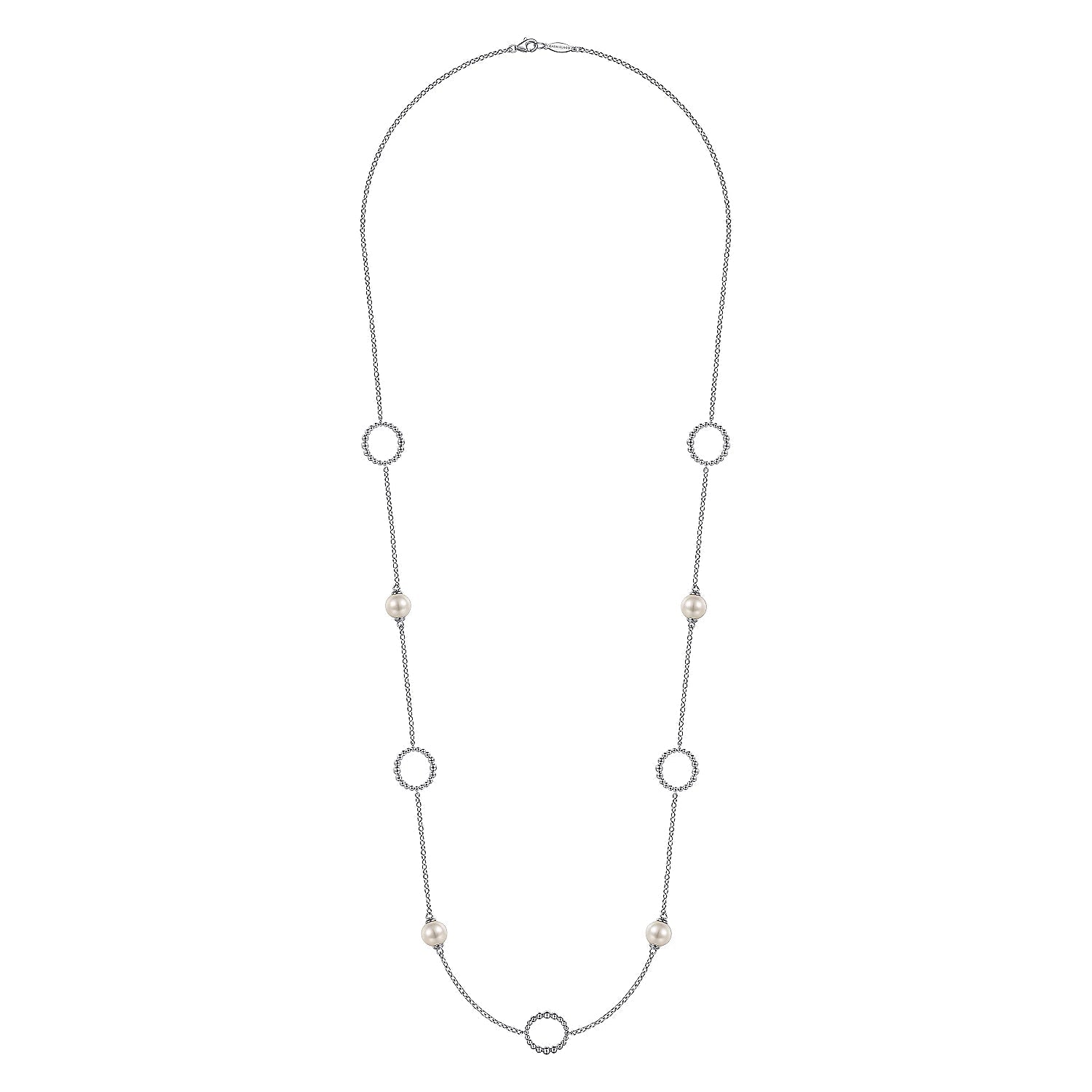 Necklace- 925 Sterling Silver Pearl and Open Circle Station Necklace - Gaines Jewelers