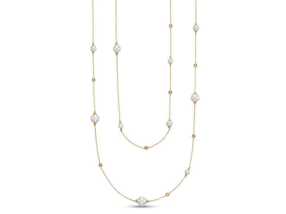 Necklace Aida pearl & diAmond stations 36" - Gaines Jewelers