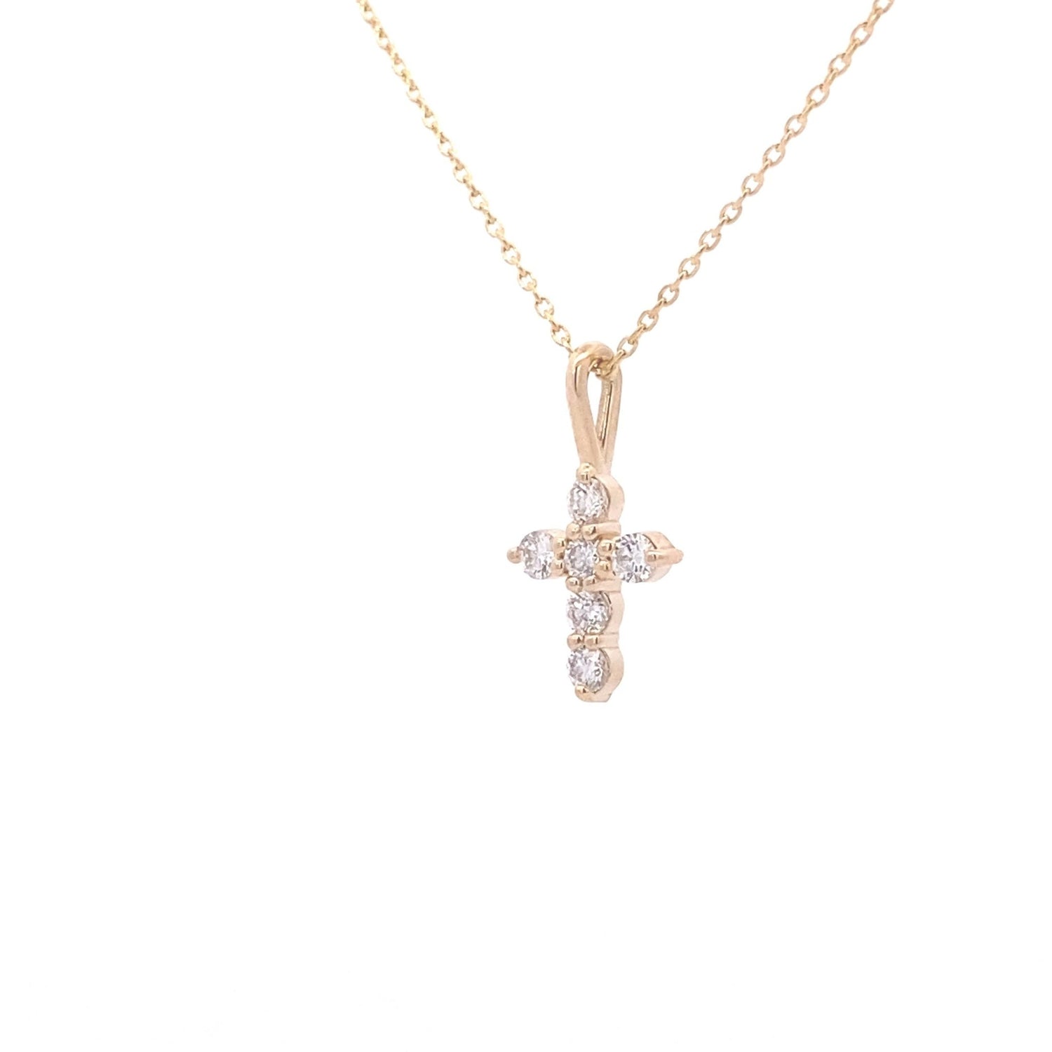 Necklace cross diamond=.30ct 14kt yellow gold 6 diamonds - Gaines Jewelers