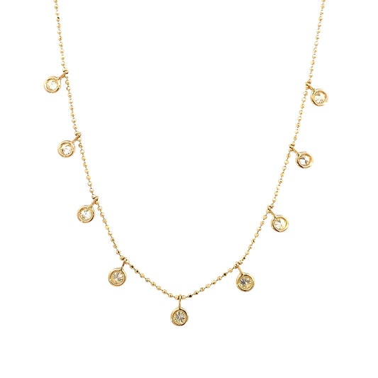 Necklace diamond 9 rounds dropping from tiny bead 14kt yelllow gold - Gaines Jewelers