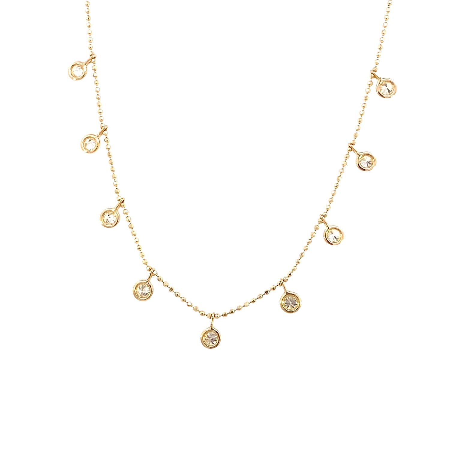 Necklace diamond 9 rounds dropping from tiny bead 14kt yelllow gold - Gaines Jewelers