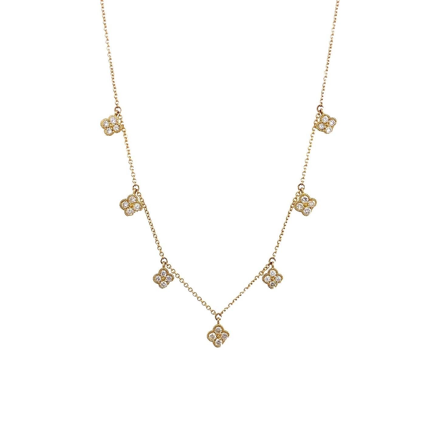 Necklace diamond cloverleaf dangles 14kt yellow gold - Gaines Jewelers