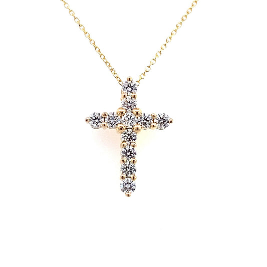 Necklace diamond cross 11=1.24ct 14kt yellow gold - Gaines Jewelers