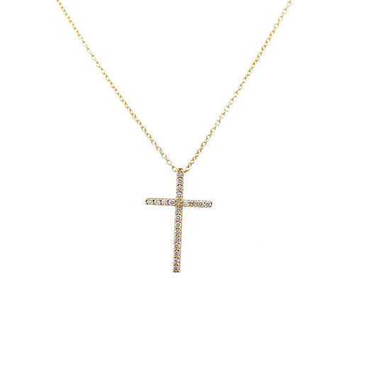 Necklace diamond cross 22=.22ct 14kt yellow gold - Gaines Jewelers