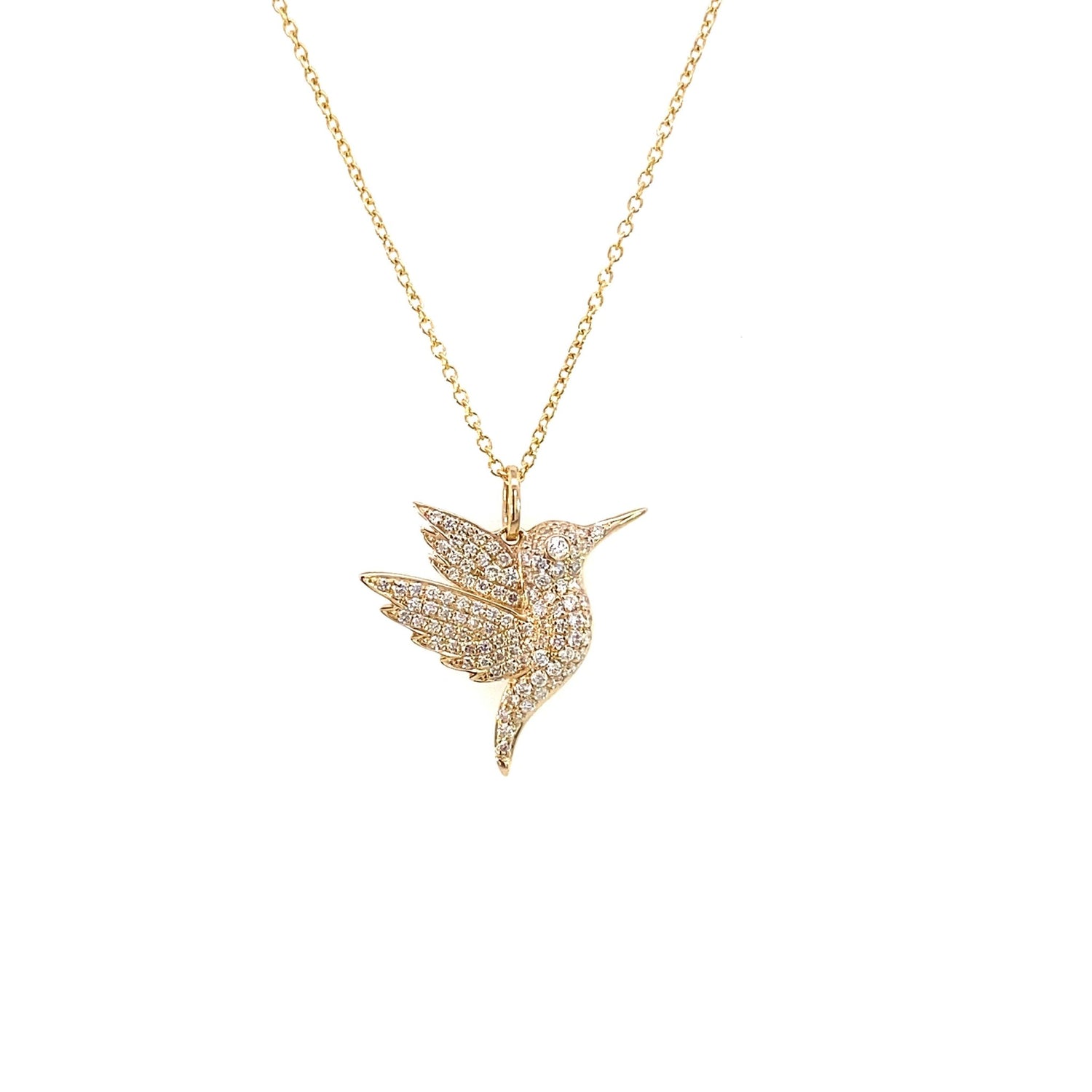Necklace diamond hummingbird 104=.47ct 14kt yellow gold - Gaines Jewelers