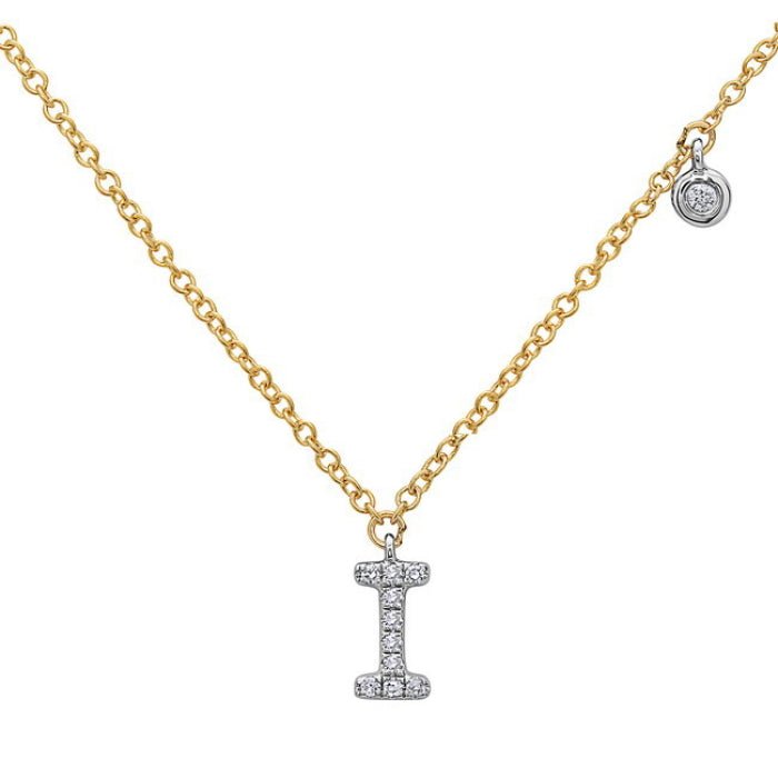 Necklace diamond letter with 1 round diamond 14kt yellow gold - Gaines Jewelers