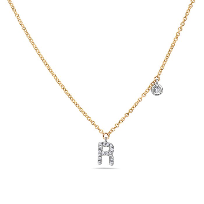 Necklace diamond letter with 1 round diamond 14kt yellow gold - Gaines Jewelers