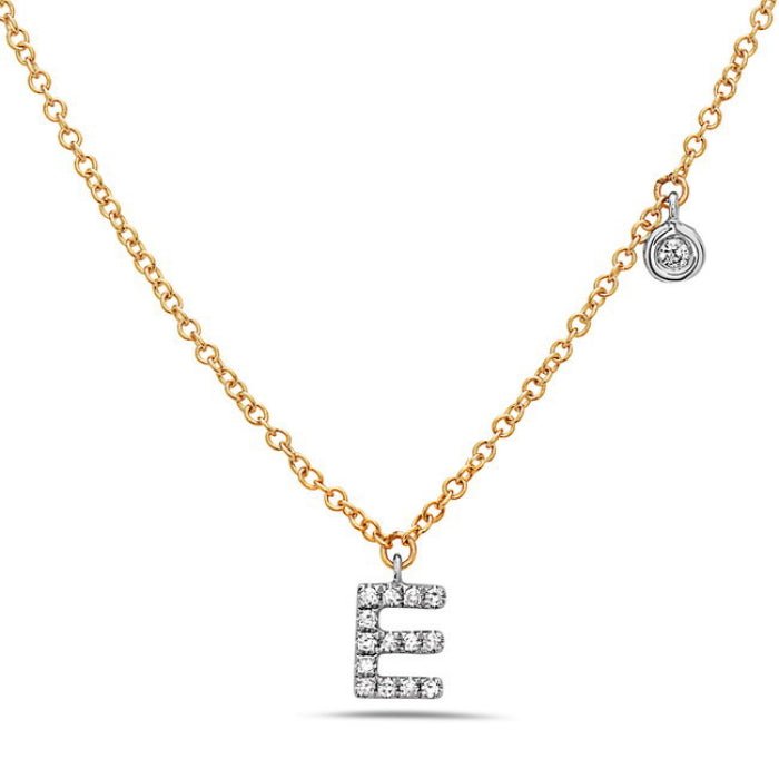 Necklace diamond letter with 1 round diamond 14kt yellow gold - Gaines Jewelers