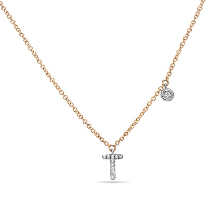 Necklace diamond letter with 1 round diamond 14kt yellow gold - Gaines Jewelers