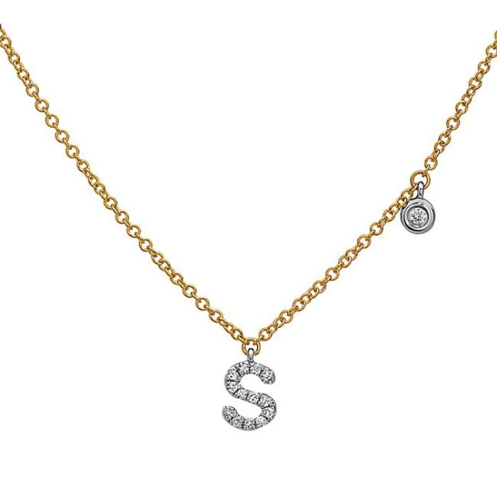 Necklace diamond letter with 1 round diamond 14kt yellow gold - Gaines Jewelers