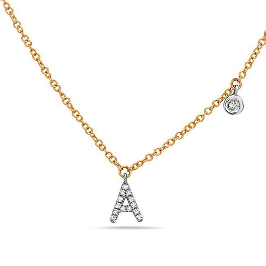 Necklace diamond letter with 1 round diamond 14kt yellow gold - Gaines Jewelers