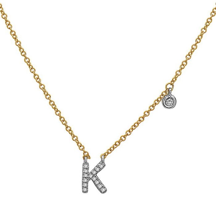 Necklace diamond letter with 1 round diamond 14kt yellow gold - Gaines Jewelers