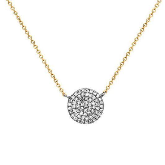 Necklace diamond pave' disc fixed on yellow gold chain - Gaines Jewelers