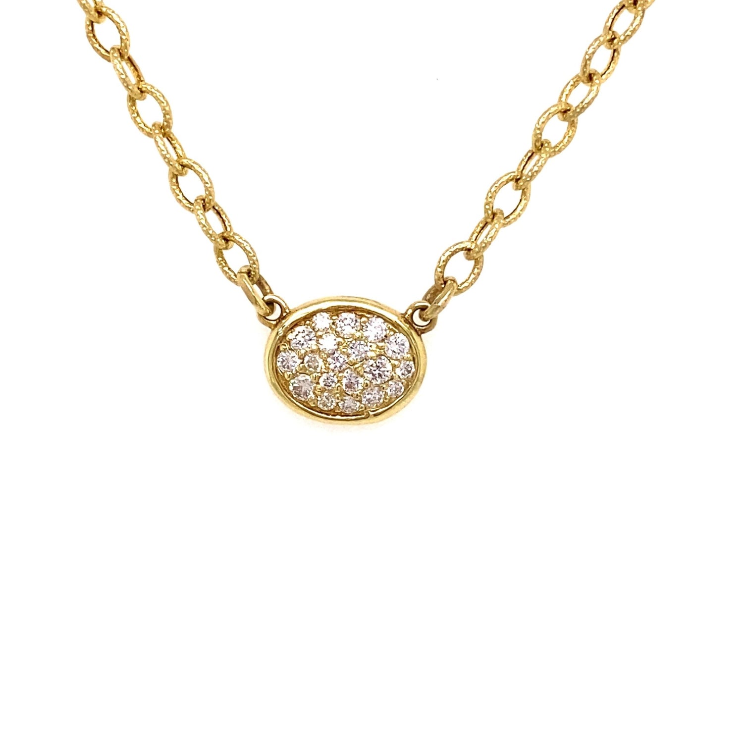 Necklace diamond pendant with fixed oval disc 18" chain .23ct - Gaines Jewelers