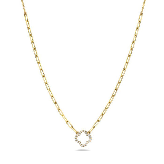 Necklace diamond trefoil on paperclip chain - Gaines Jewelers