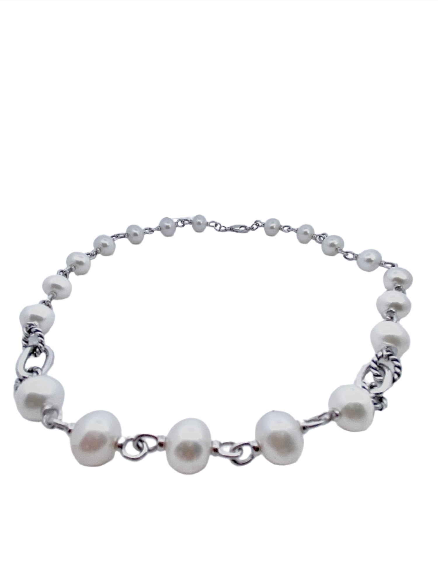 Necklace-fresh water pearl with sterling links 18" - Gaines Jewelers